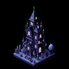 Obraz premium Isometric pixel art scary house in the night
