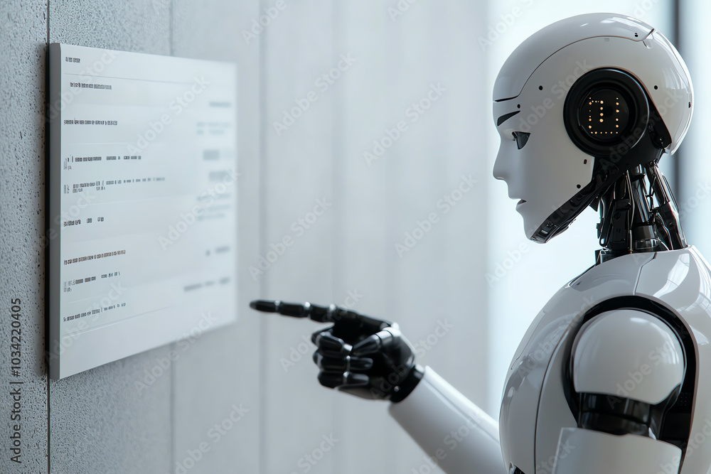 Poster robot interacting with digital display.