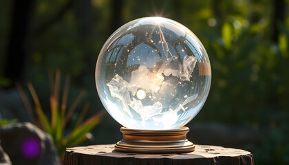 Crystal ball magic altar outdoors isolated with white highlights, png