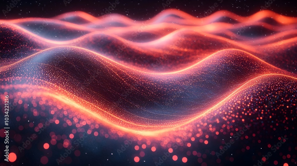 Poster abstract digital background featuring pulsing geometric waveforms chromatic data visualizations and 