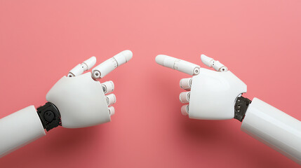 Two robotic hands pointing in opposite directions