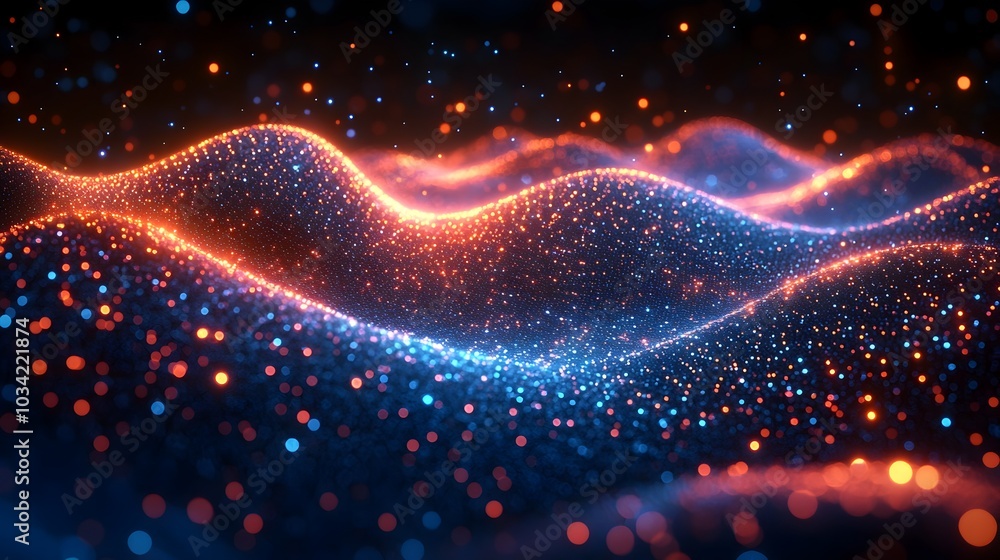 Poster pulsing abstract geometric waveforms chromatic data visualizations and dynamic energy fields for imm