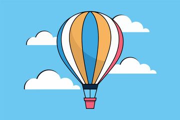 Obraz premium Hot air balloon with stripes, clouds in the background.