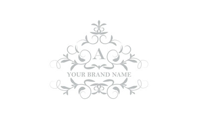Creative floral design of the company logo with a stylish letter A in the center. Vector sign for business, fashion, restaurant, hotel, etc.