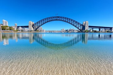 Obraz premium Watercolor painting of Sydneyâ€™s harbor, with soft blends of blue and white