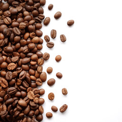 Obraz premium coffee beans pattern with side position provides copy space for text. background concept isolated white