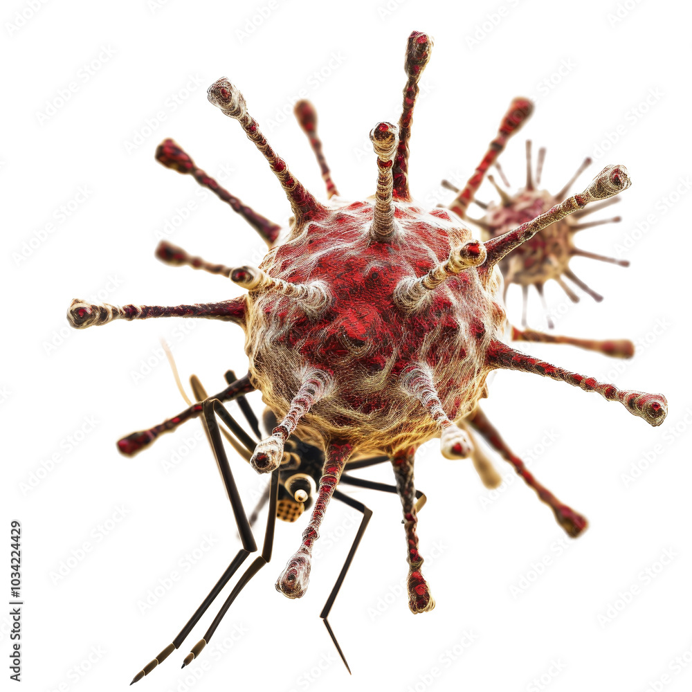 Poster close-up view of a mosquito with detailed patterns showing its body and wings against a transparent 