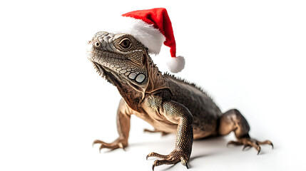 Obraz premium Iguana Holding Christmas Ornament in Holiday Spirit 