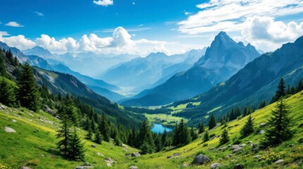 Fototapeta premium Stunning mountain landscape aerial view of majestic mountain scenery nature scene