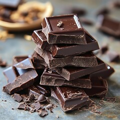 A delicious stack of rich dark chocolate squares ready for indulgence.