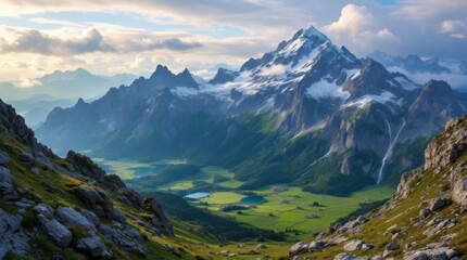 Fototapeta premium Stunning mountain landscape aerial view of majestic mountain scenery nature scene