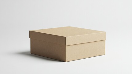 A plain brown paper box, closed and neatly sealed, sitting on a white background, ideal for packaging and delivery concepts.