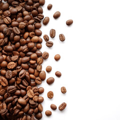 Obraz premium coffee beans pattern with side position provides copy space for text. background concept isolated white