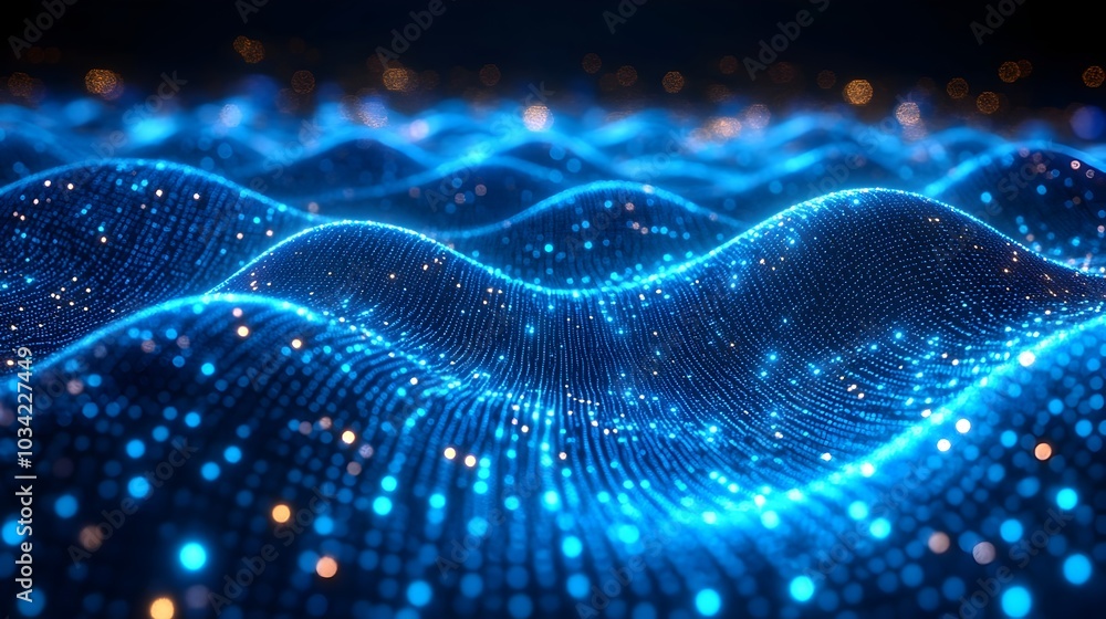 Poster futuristic digital backdrop with clean modular and generative elements showcasing pulsing fluid and 
