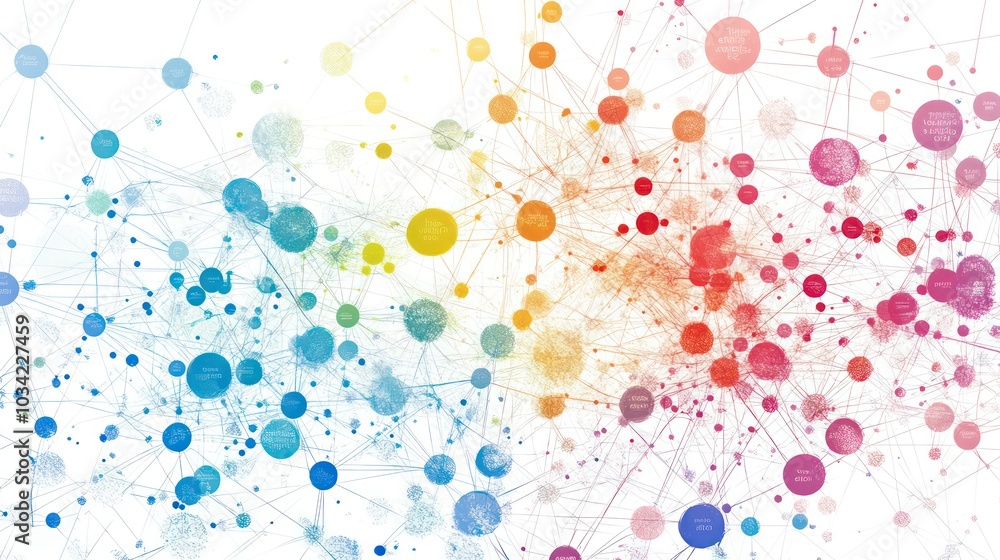 Aufkleber abstract network of interconnected colorful circles on a white background.
