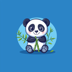 Cute Panda Sitting with Bamboo Leaves Vector Icon Design