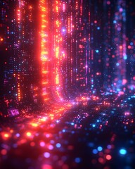 Obraz premium Vibrant digital backdrop ideal for showcasing technological networks AI driven data transmission and encryption digital archives audio and visual representations and scientific research Textured