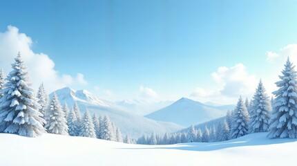 Snowy Mountain Landscape with Evergreen Trees
