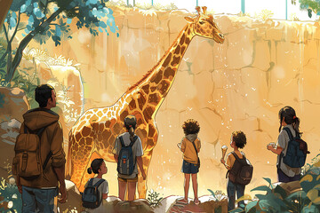 Obraz premium animal nature cartoon giraffe wild illustration wildlife african safari mammal zoo