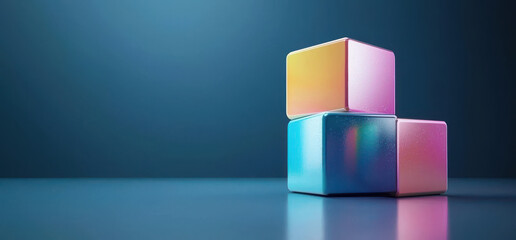 Obraz premium Stacked Colorful Cubes on Blue Background