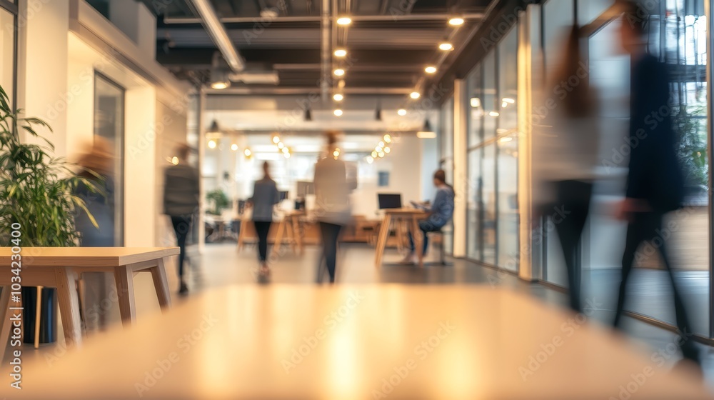 Aufkleber modern office space with blurred figures, creating a dynamic and professional atmosphere.