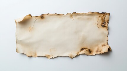Obraz premium Piece of paper with singed edges and small burn holes, displayed on a white background, creating a historical or damaged effect.