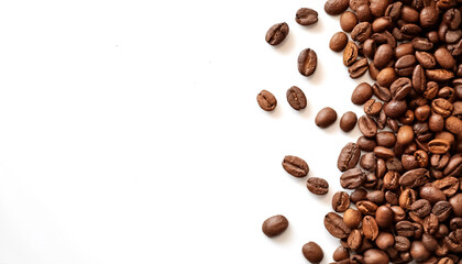 coffee beans pattern with side position provides copy space for text. background concept isolated white