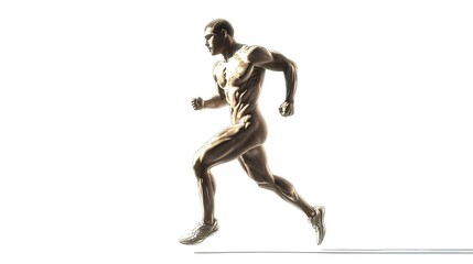 Fototapeta premium Black and white portrait of muscular male athlete, runner, jogger in motion isolated on white background. Monochrome. Sport, beauty, power and style