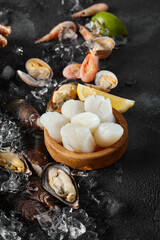 Assorted Seafood Platter Crabs, Oysters, and Sea Urchins on Ice with Fresh Lemon