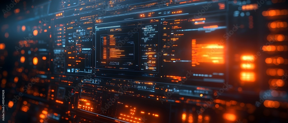 Poster luminous digital canvas representing scientific research data modeling information archiving and adv
