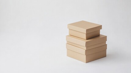 Small, stackable brown paper boxes on a white background, representing organization, storage, or a minimalist packaging theme.