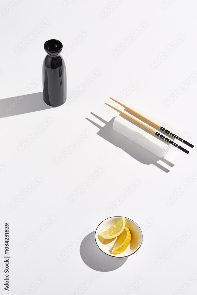 Poster minimalist japanese menu background with sushi elements and clean composition