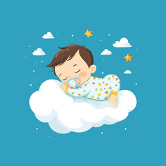 Sleeping Baby Cartoon Icon on Cloud Pillow for Digital Use