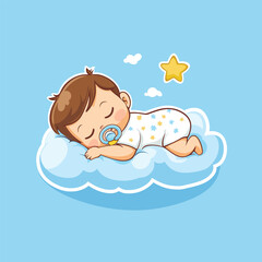 Adorable Baby Resting on Cloud Pillow Vector Graphic Design