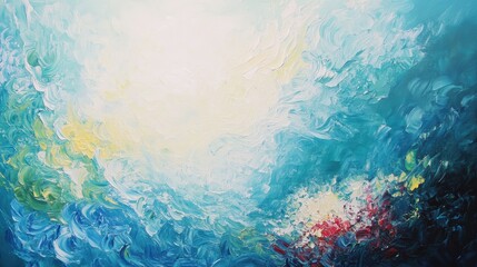Obraz premium Abstract painting with blue, white, and red hues.