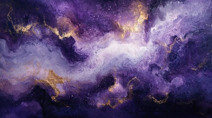 Obraz premium Abstract cosmic art, purple, gold, and stars.