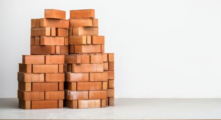 Obraz premium Red Bricks Stacked Against a White Wall