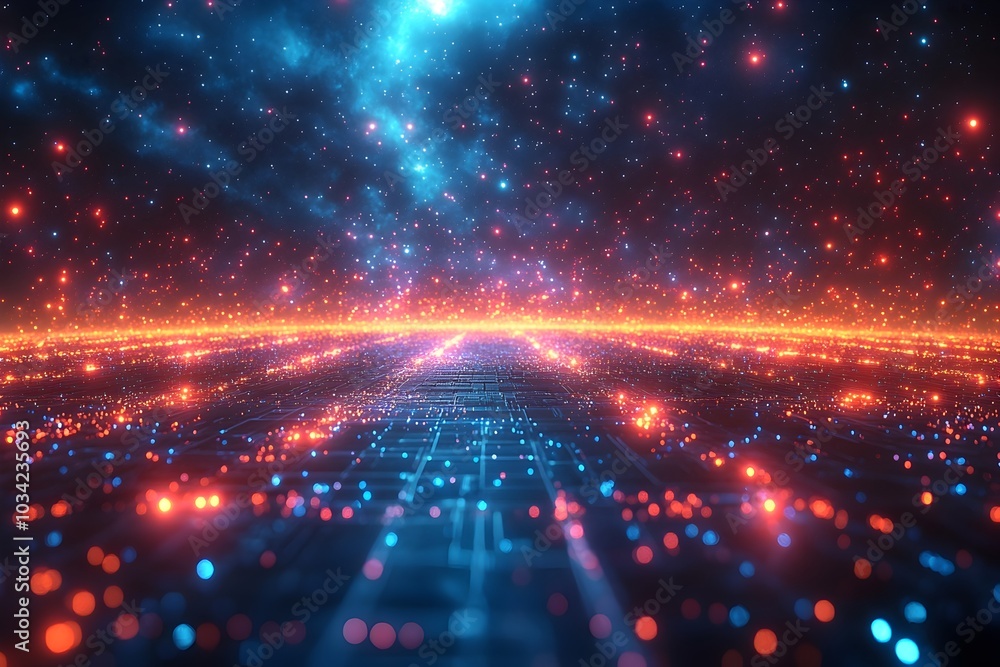Poster cinematic digital space created to showcase cutting edge technological breakthroughs including advan