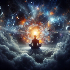 Pessoa meditando em conexão profunda com o universo
