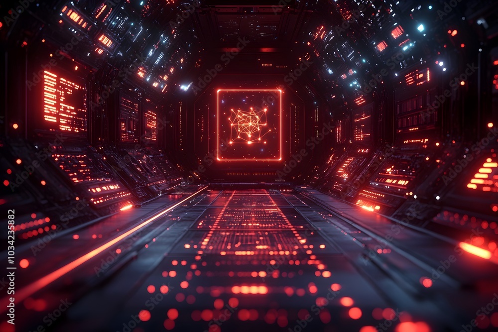 Poster cinematic digital space showcasing the future of technological innovation including advancements in 