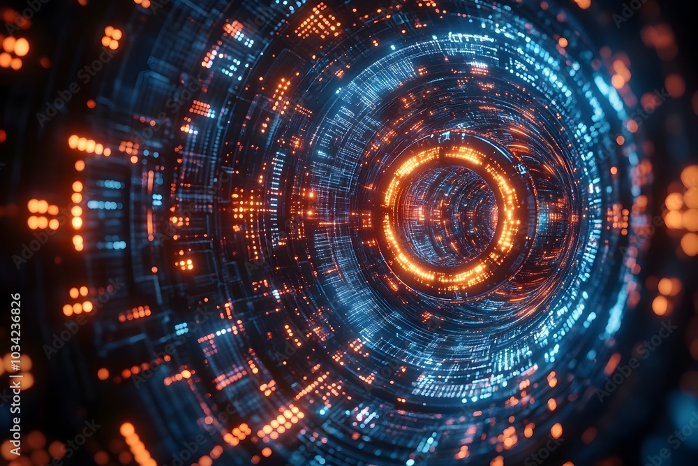 Poster cinematic digital space highlighting the future of technological innovation quantum computing crypto