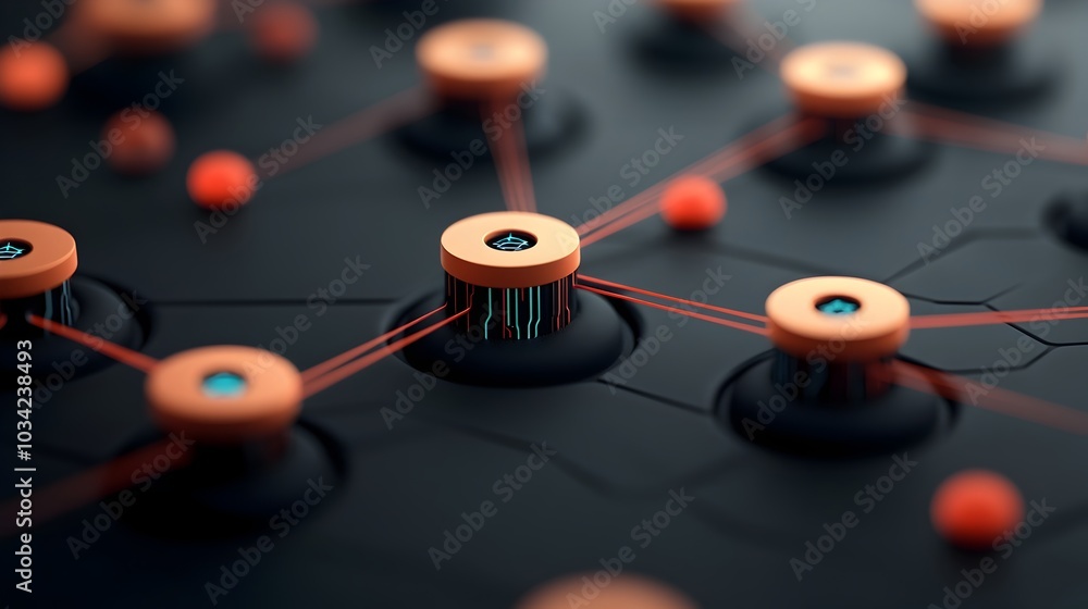 Poster futuristic digital landscape showcasing complex neural network patterns sleek data transmission arra