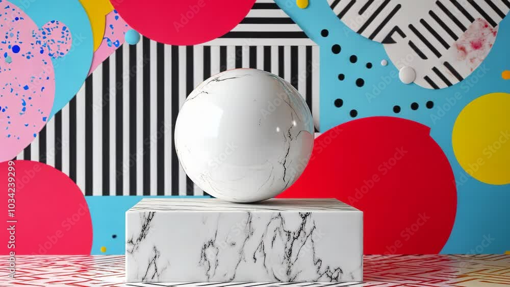 Poster rolling white sphere traversing a marble block surface