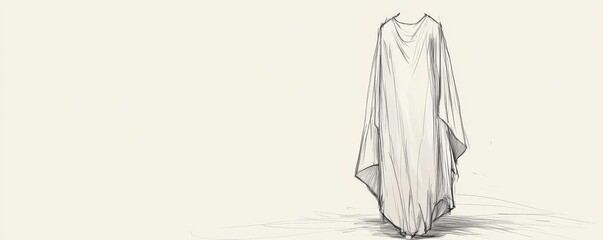 Line drawing of a ghost in a robe.