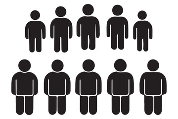 Minimalist black and white icons representing groups of people standing.