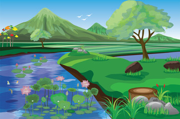 Obraz premium Landscape with marshes and mountains