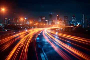 Fototapeta premium Vibrant City Nightlife with Illuminated Highway Light Trails