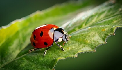 Obraz premium Macro photo of a ladybug on leaves in the garden