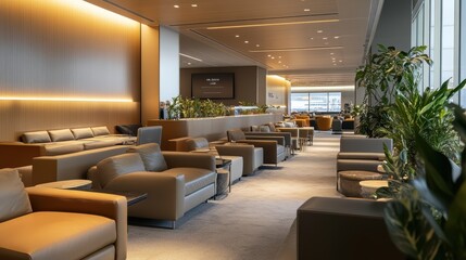 Obraz premium Luxury lounge with leather chairs and plants.