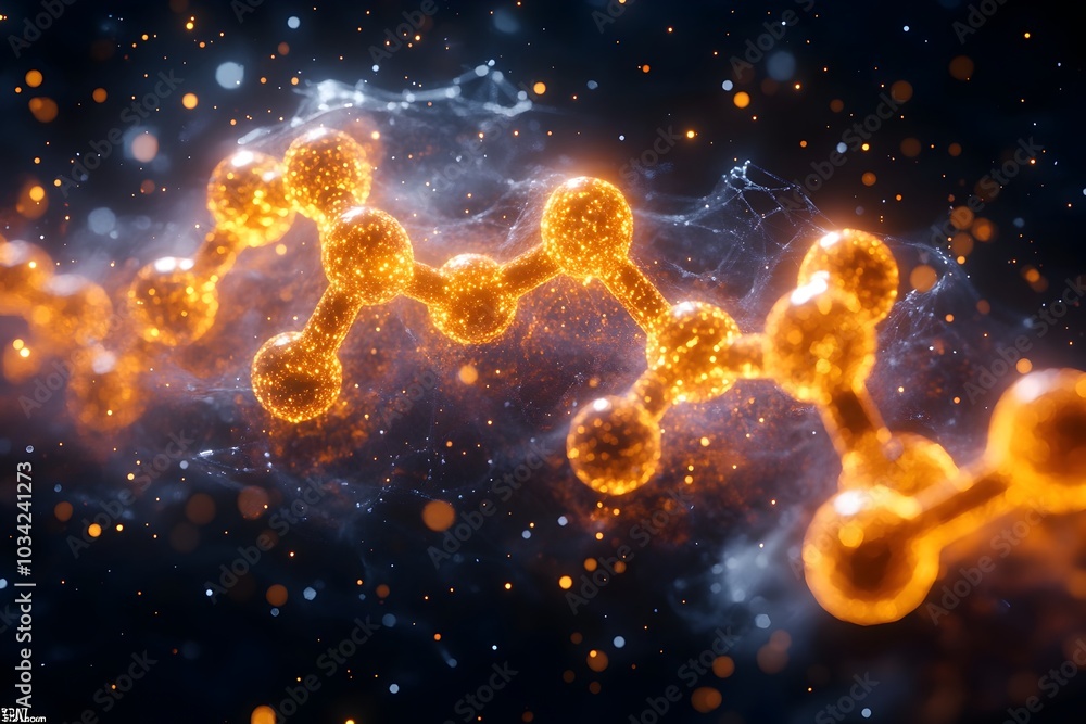 Poster luminescent molecular models for scientific and research breakthroughs this digital background is id